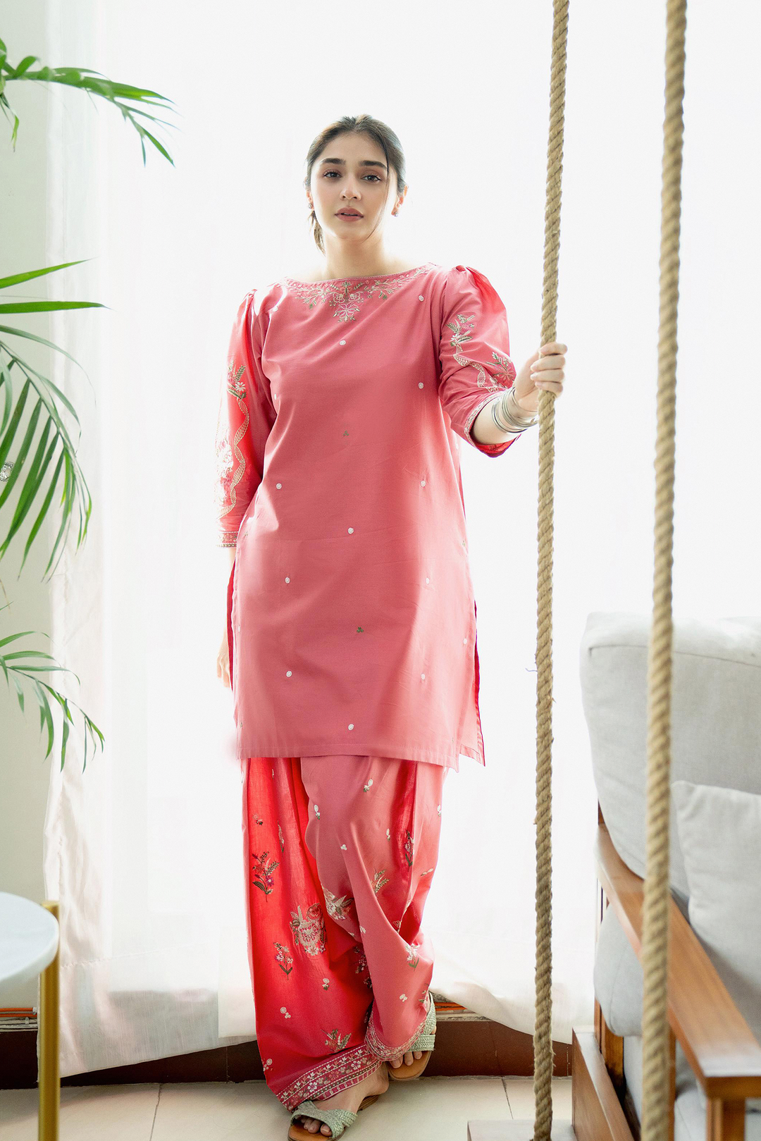 Elegant Embroidered Lawn Two-Piece Dress for Women - Comfortable Summer Style