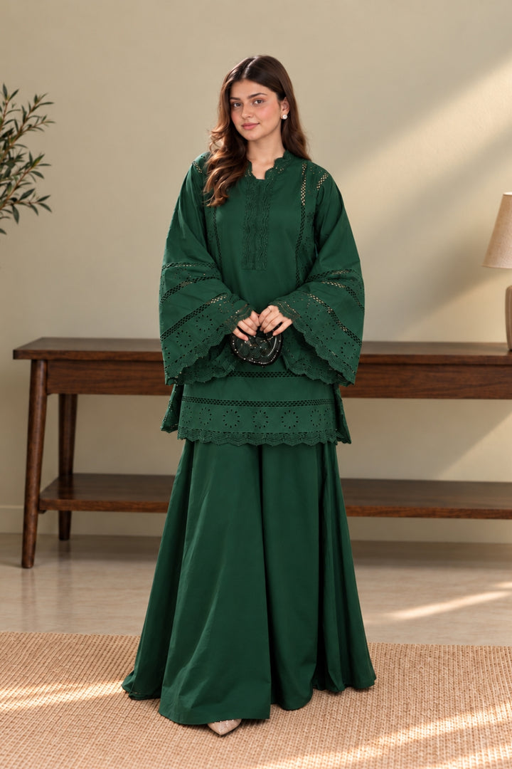 Bottle Green Chikankari 2-PC Set