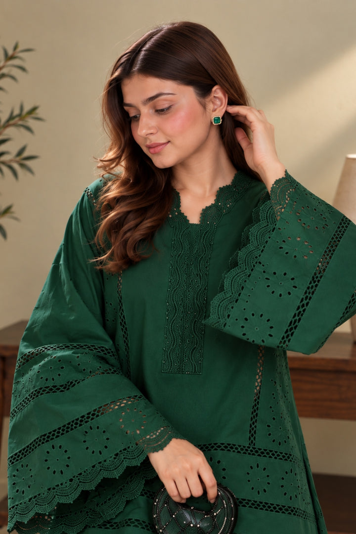 Bottle Green Chikankari 2-PC Set