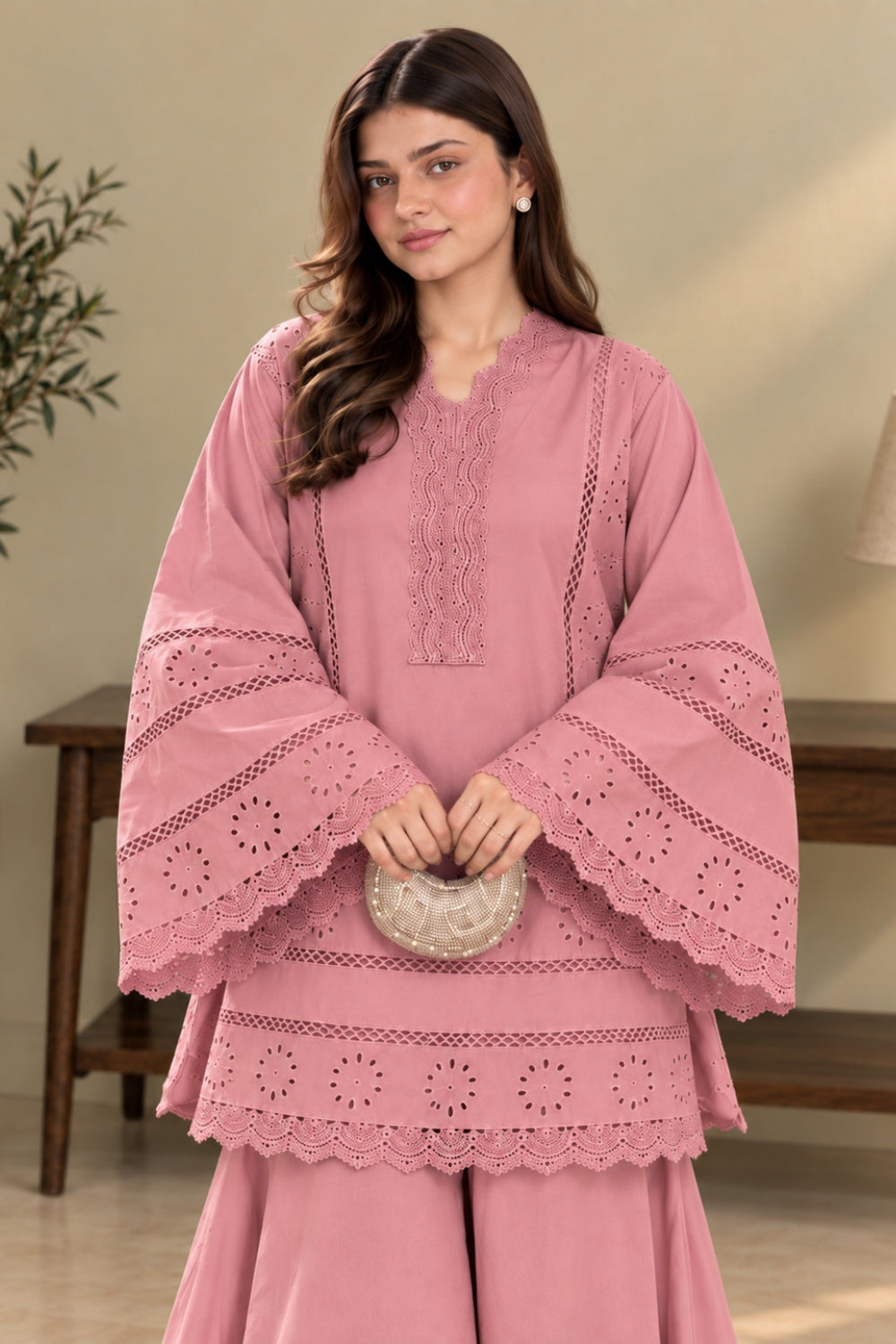 Dusty Rose Chikankari 2-PC Set