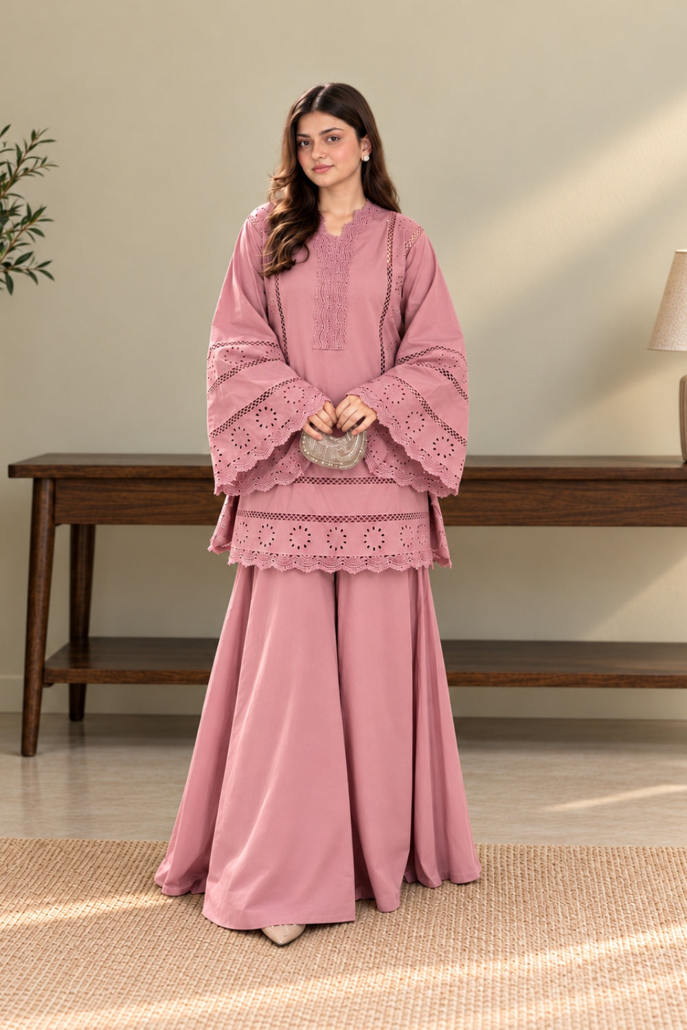 Dusty Rose Chikankari 2-PC Set