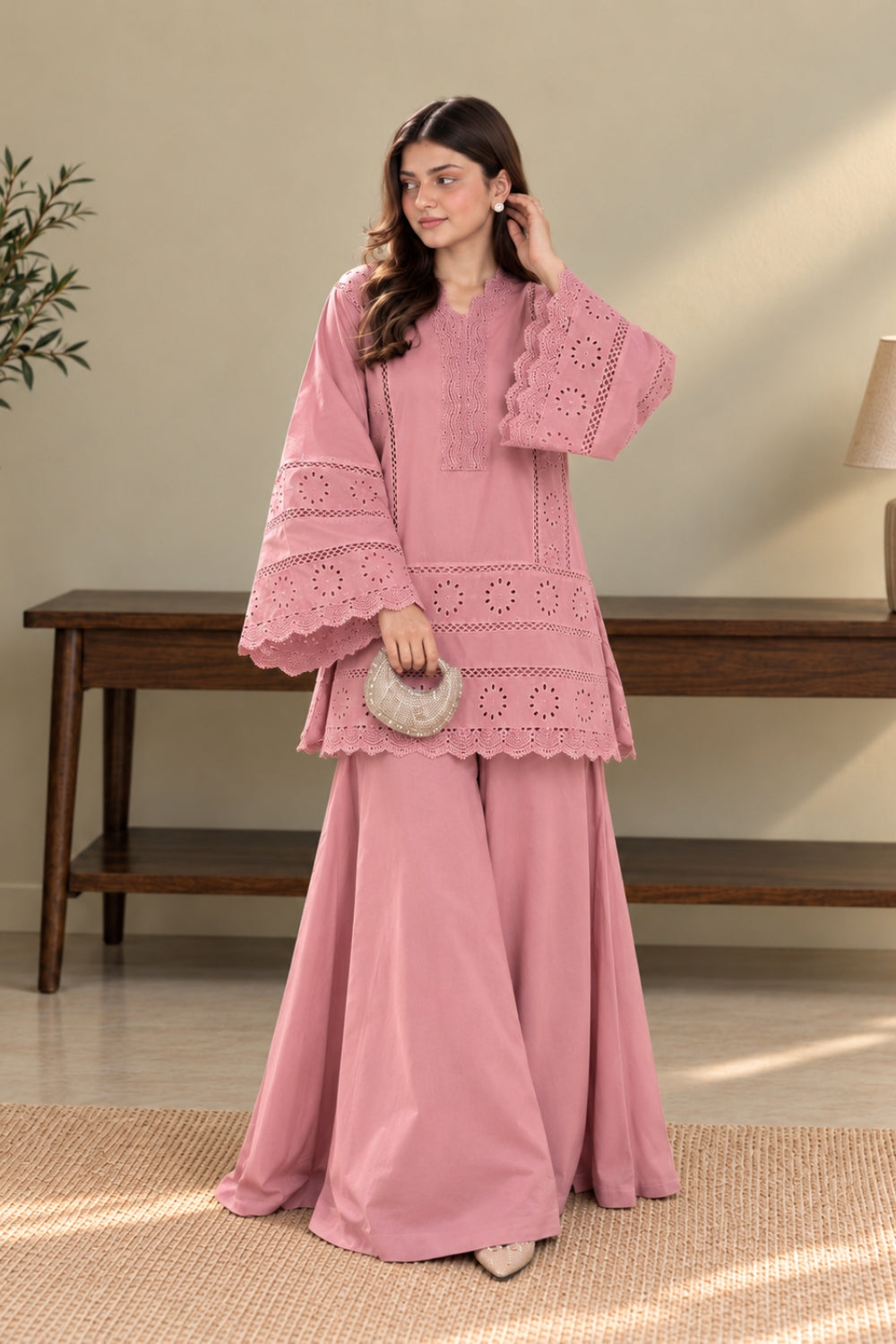 Dusty Rose Chikankari 2-PC Set