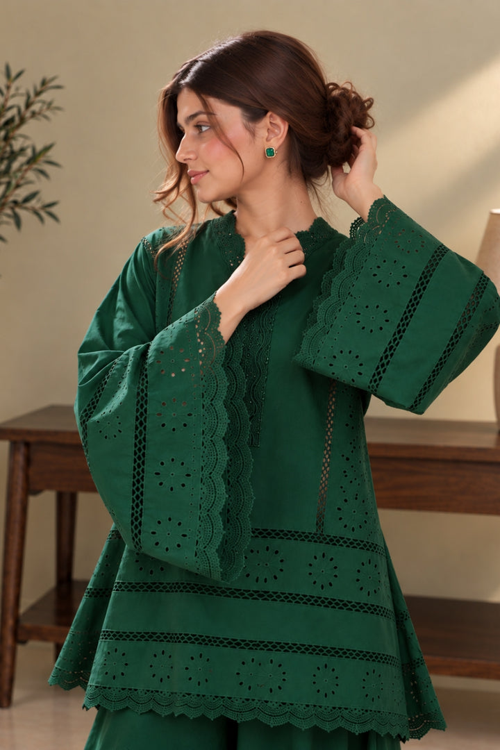 Bottle Green Chikankari 2-PC Set