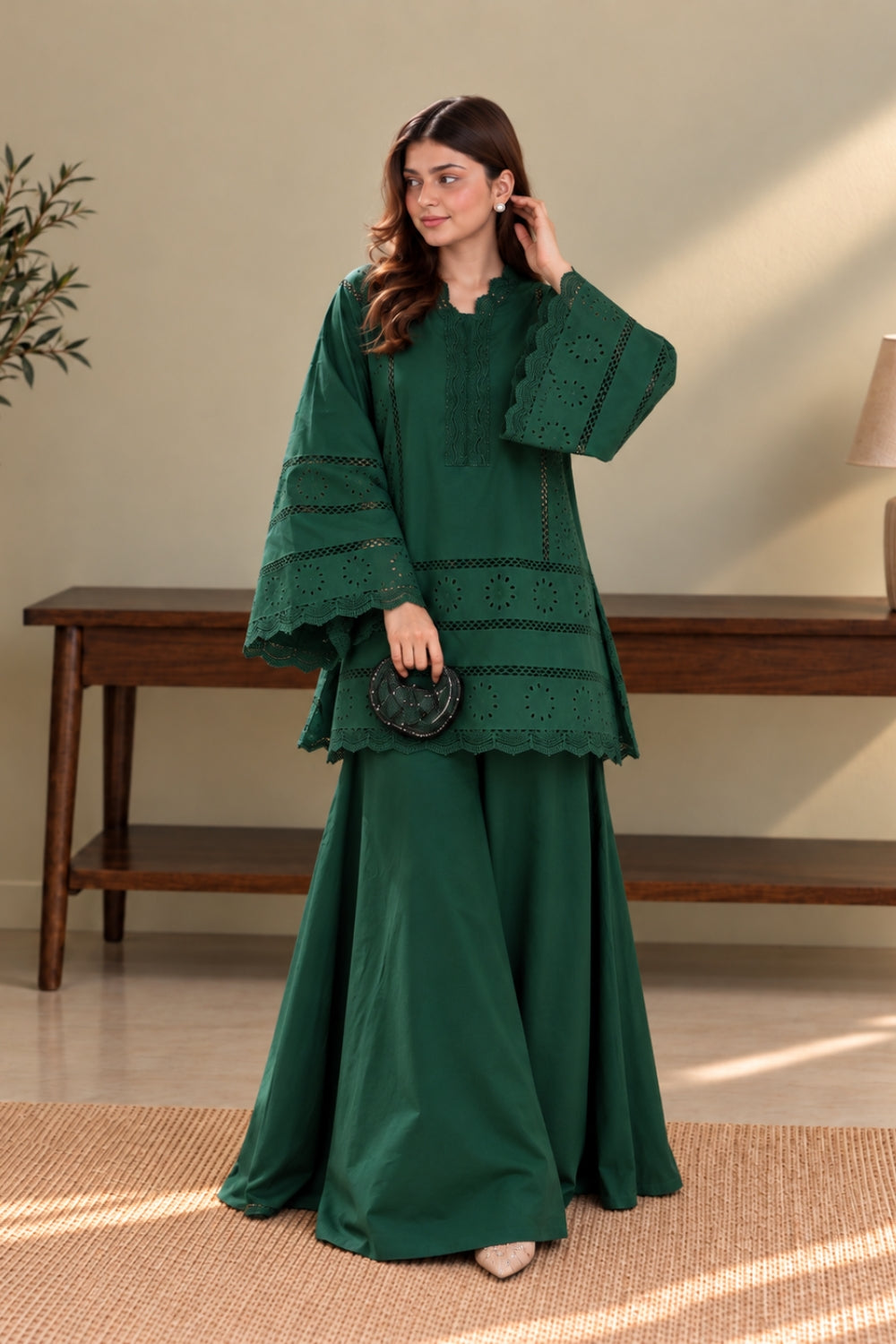 Bottle Green Chikankari 2-PC Set