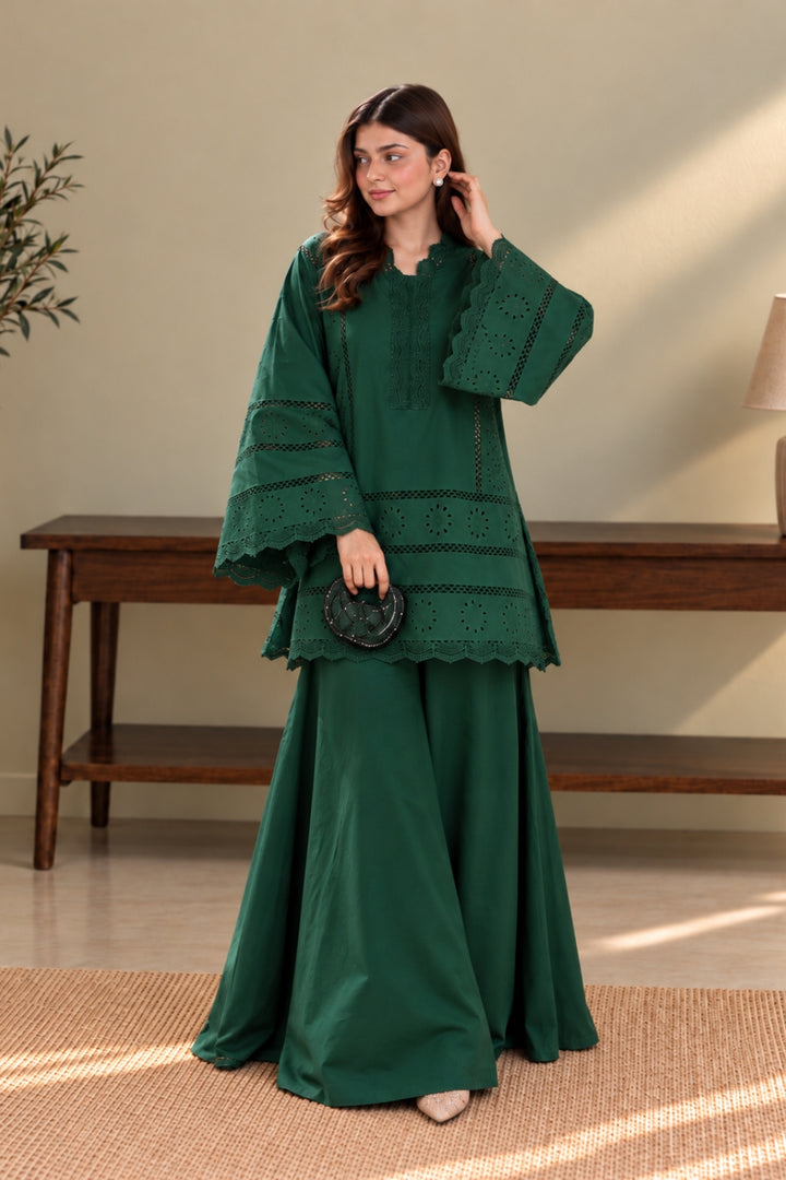 Bottle Green Chikankari 2-PC Set