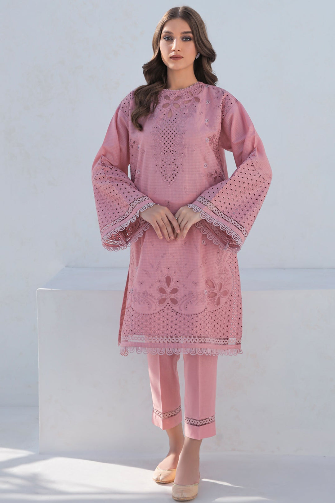 EMBROIDERED CHECK COTTON - 2 PC - SUIT