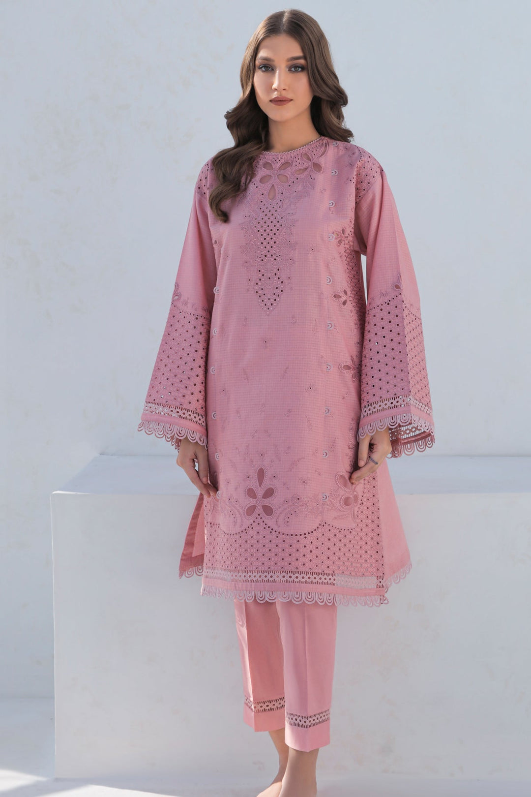 EMBROIDERED CHECK COTTON - 2 PC - SUIT