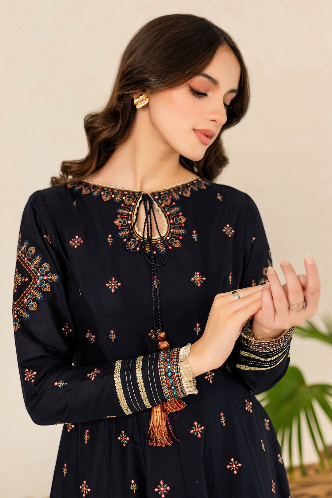 Best Selling - HREEM 02 PC EMBROIDERED BLACK SUIT