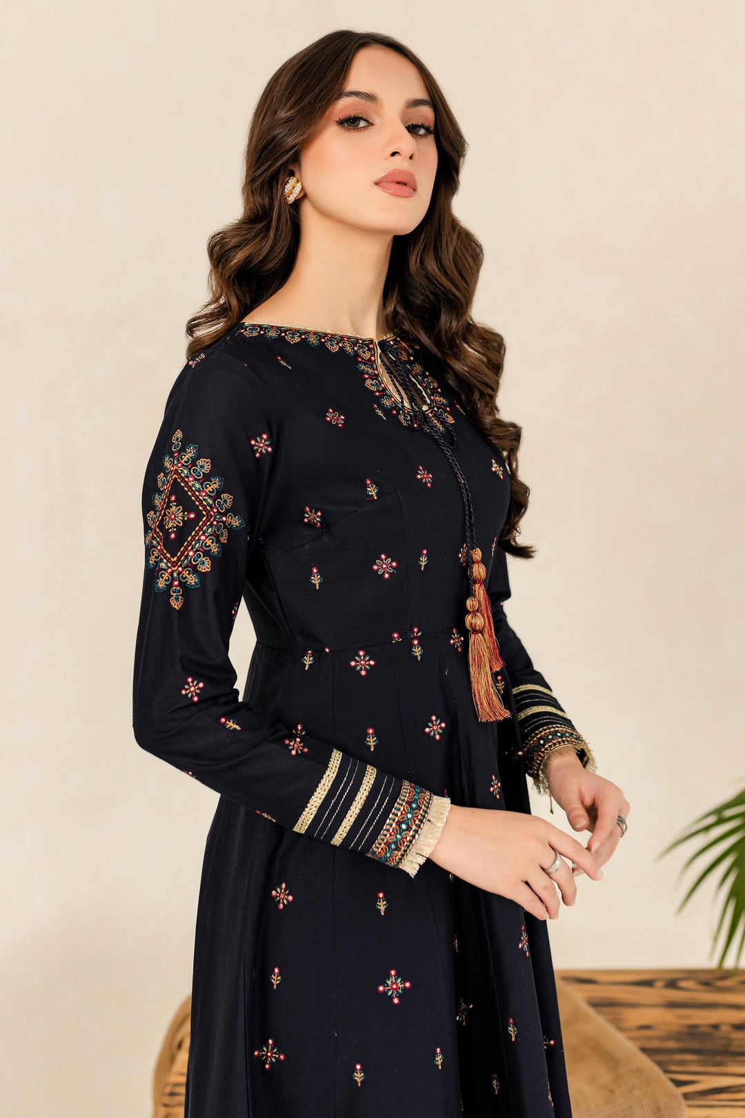 Best Selling - HREEM 02 PC EMBROIDERED BLACK SUIT