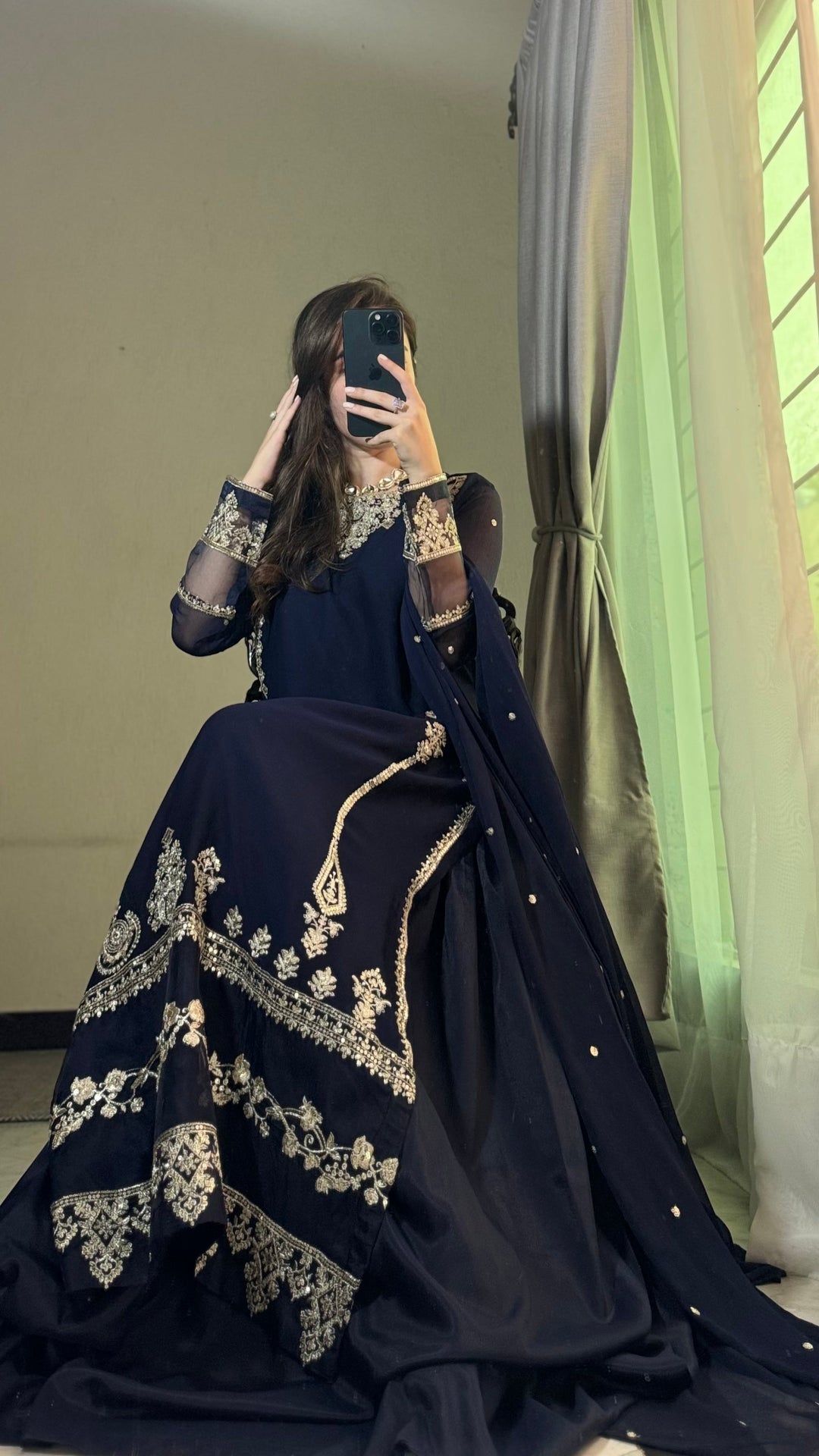 Mahpara Blue Chiffon Sequence Embroidered 3-Piece Eastern Ready-to-Wear Suit