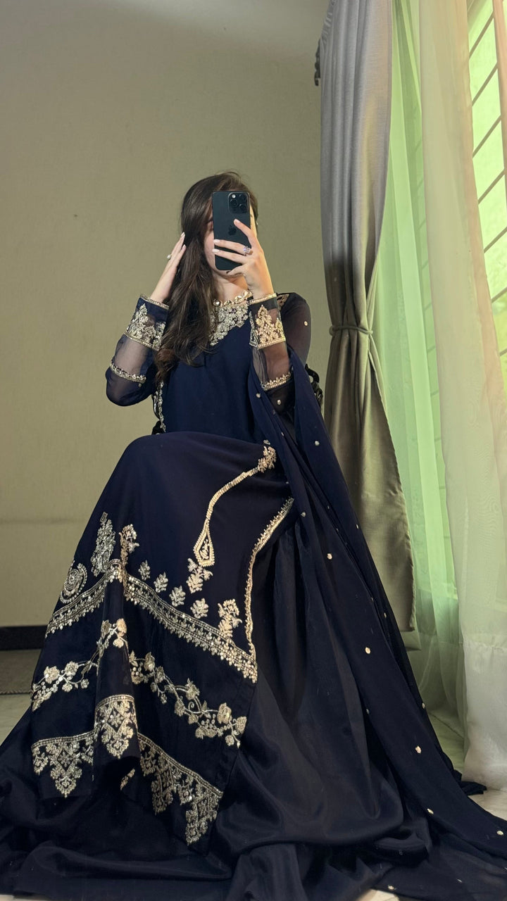 Mahpara Blue Chiffon Sequence Embroidered 3-Piece Eastern Ready-to-Wear Suit
