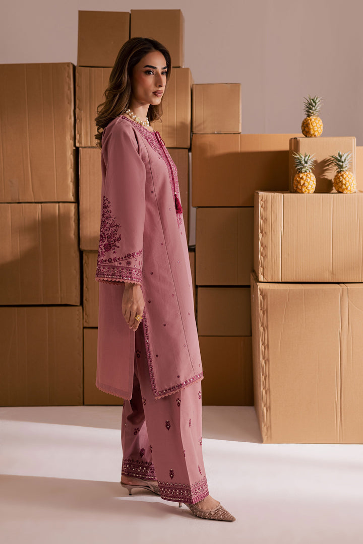 Charming Roop 2-Piece Tea Pink Embroidered Khaddar Dress | Winter Pret Collection