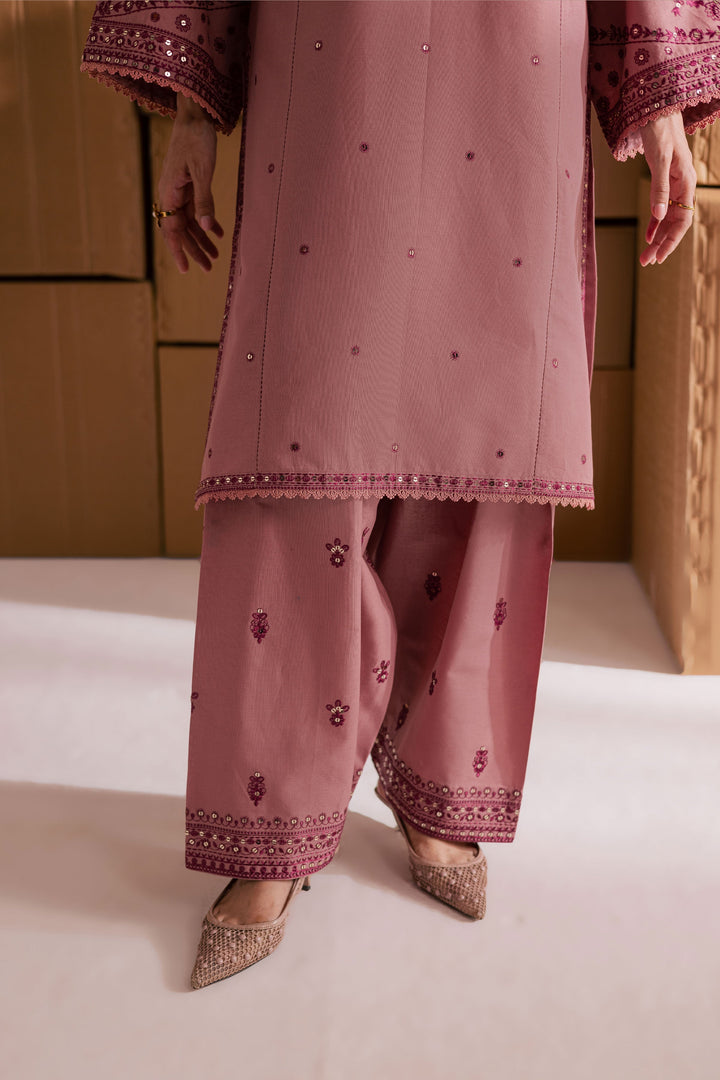 Charming Roop 2-Piece Tea Pink Embroidered Khaddar Dress | Winter Pret Collection
