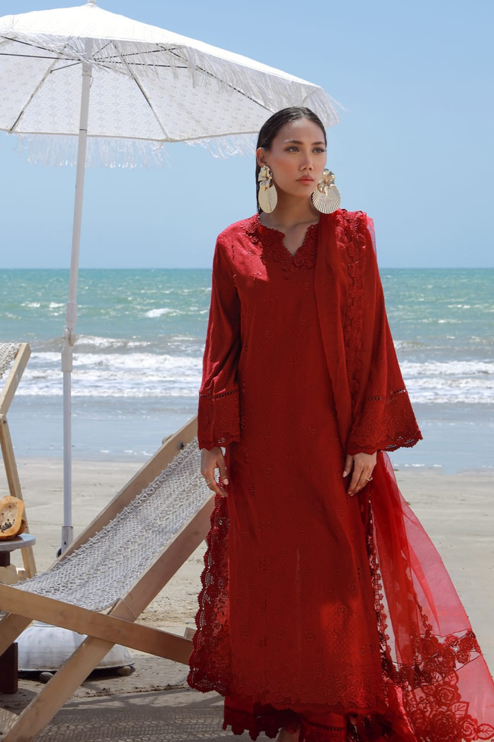 Red Rose Luxury Embroidered Suit