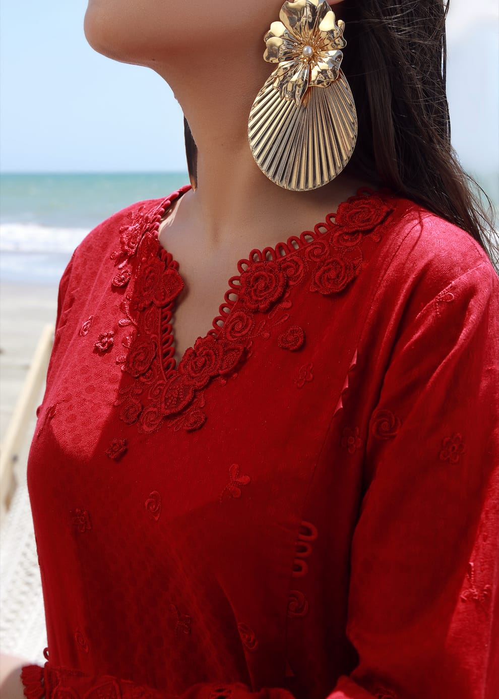 Red Rose Luxury Embroidered Suit