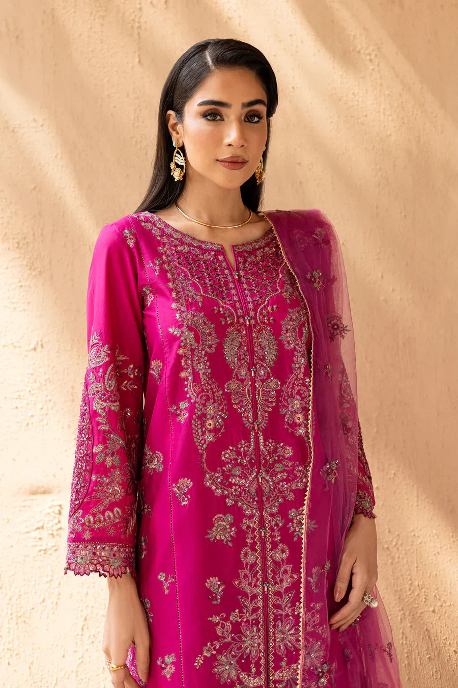 Elegant Embroidered Pink 3-PC DRESS