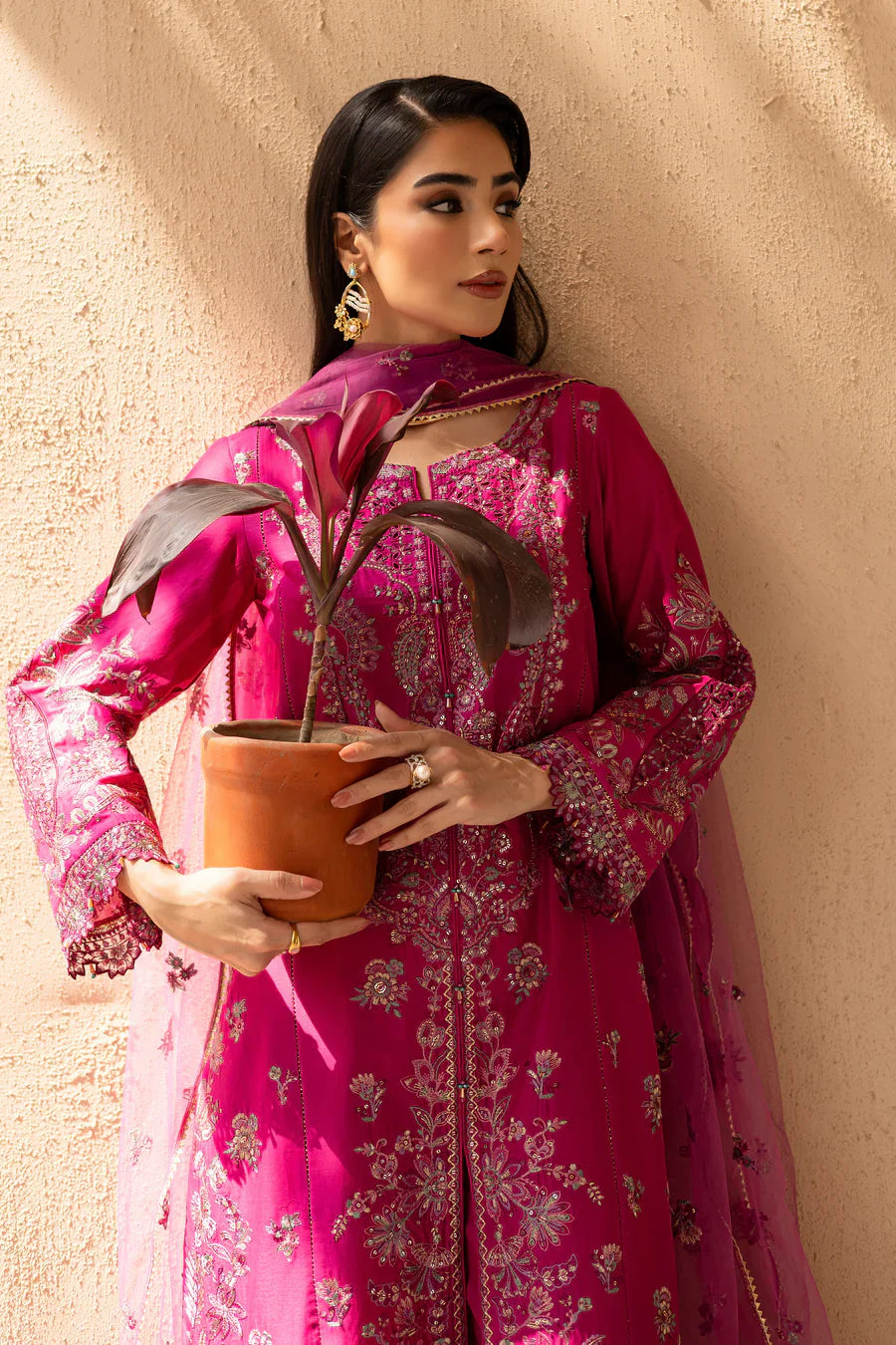Elegant Embroidered Pink 3-PC DRESS