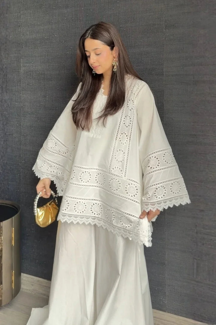 WHITE CHIKANKARI 2-PC SET