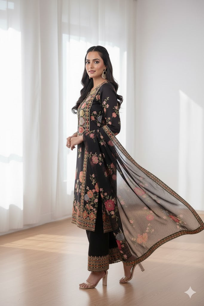 Luxy Black Embroidered Dress – Safoora