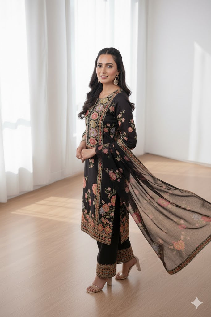 Luxy Black Embroidered Dress