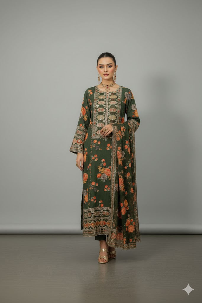 Luxy Green Embroidered Dress