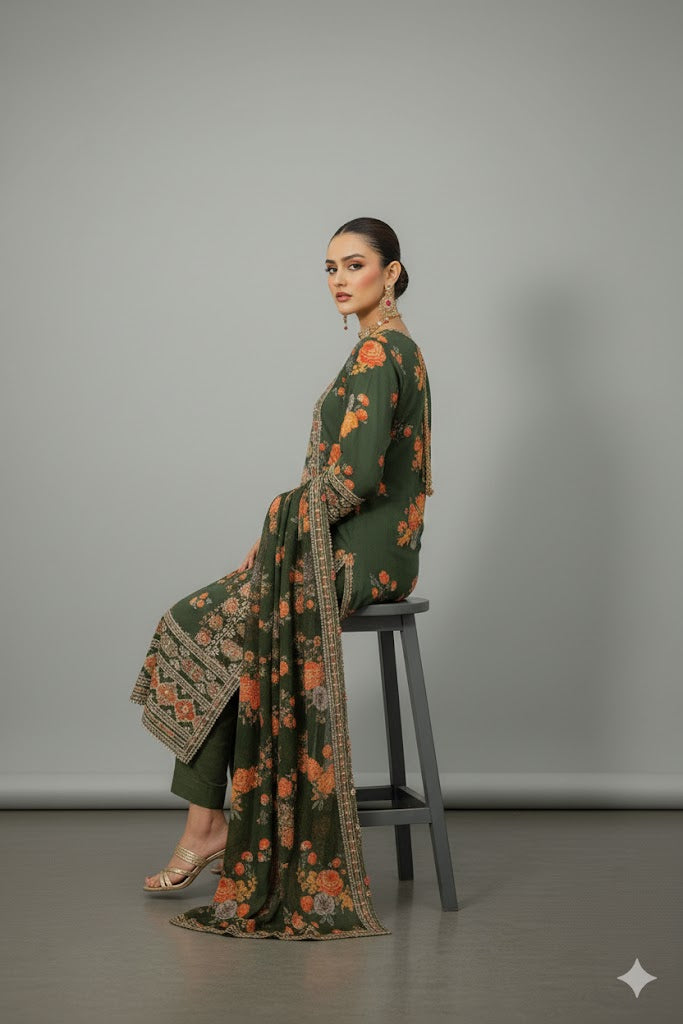 Luxy Green Embroidered Dress