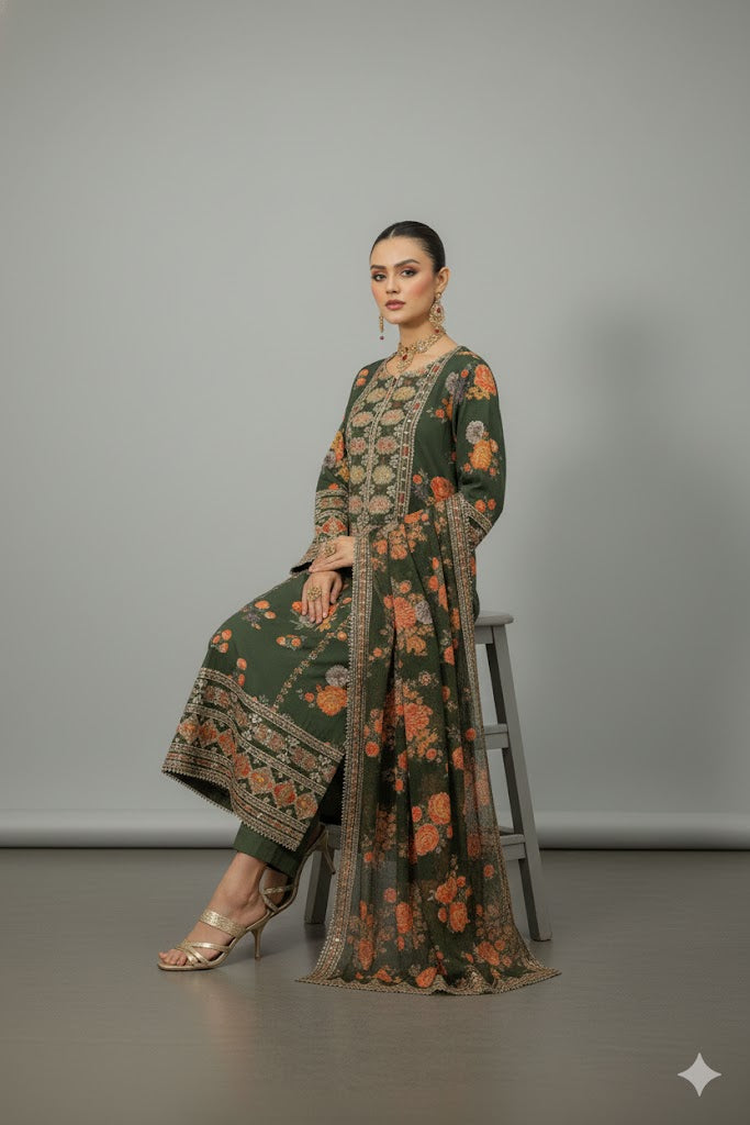 Luxy Green Embroidered Dress