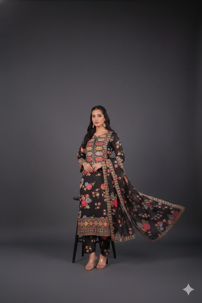 Luxy Black Embroidered Dress