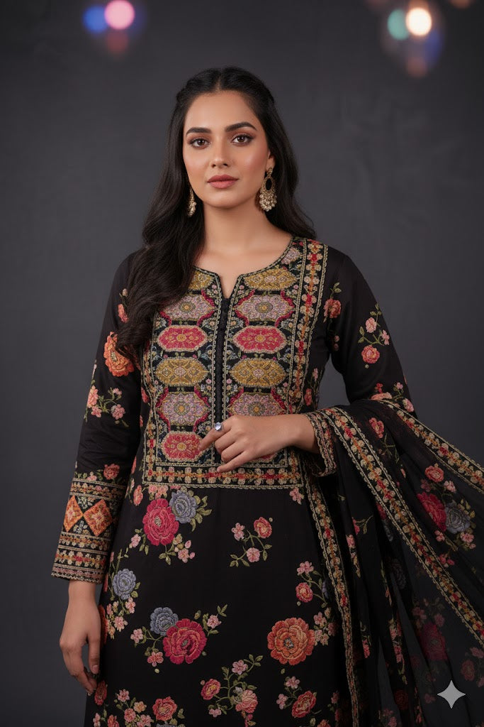 Luxy Black Embroidered Dress